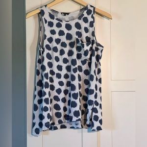 Theory loose swing bottom tank top, coneflower blue circles, pocket in front, S